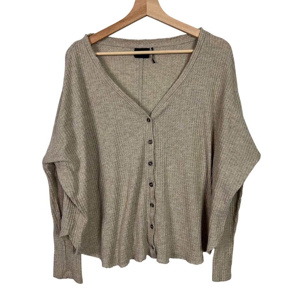 Urban Outfitters Out from Under MED JoJo Button Up Thermal Top Oatmeal Oversized